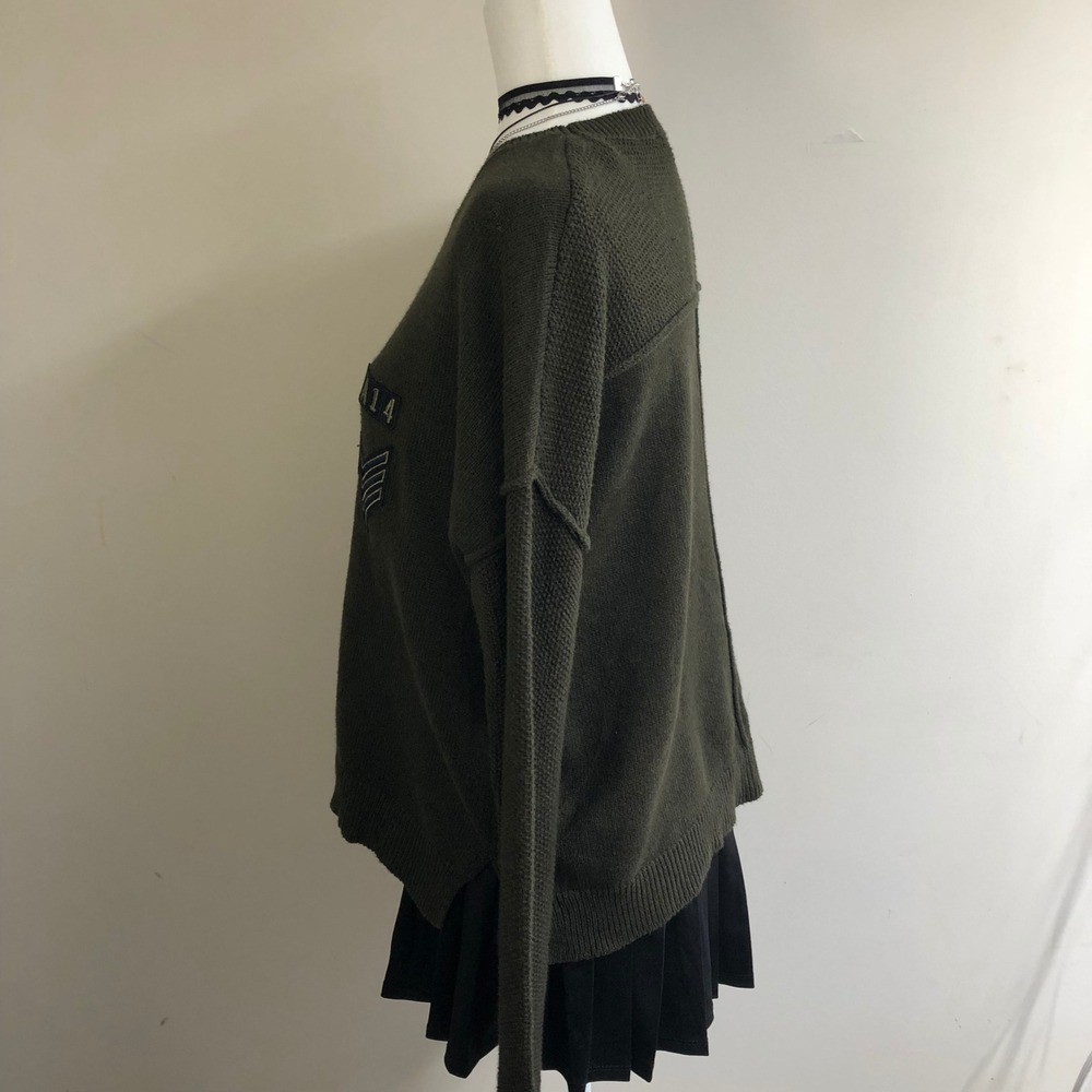 Rails Stafford Sweater Womens Large Olive Green Cotton Cashmere Military Patch - Picture 3 of 12